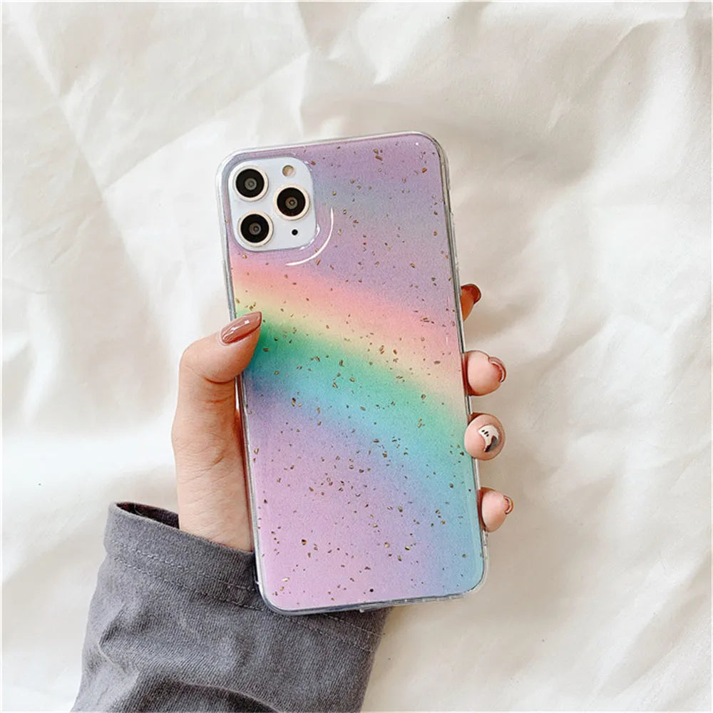 Rainbow gradient striped iPhone case in Japanese Korean style with TPU protective shell