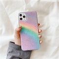 Rainbow gradient striped iPhone case in Japanese Korean style with TPU protective shell