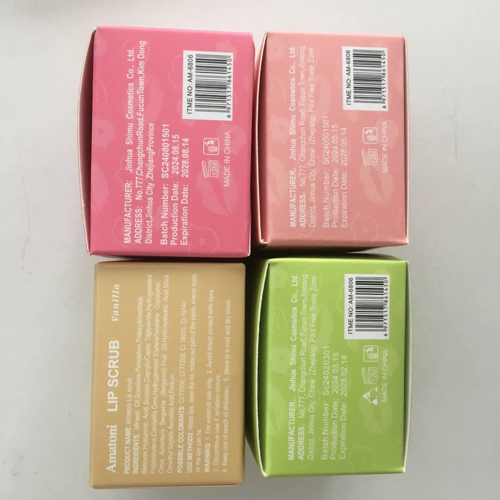 Amatoni lip scrub cream pot in choice of coconut, raspberry, vanilla or watermelon flavour, 30g size