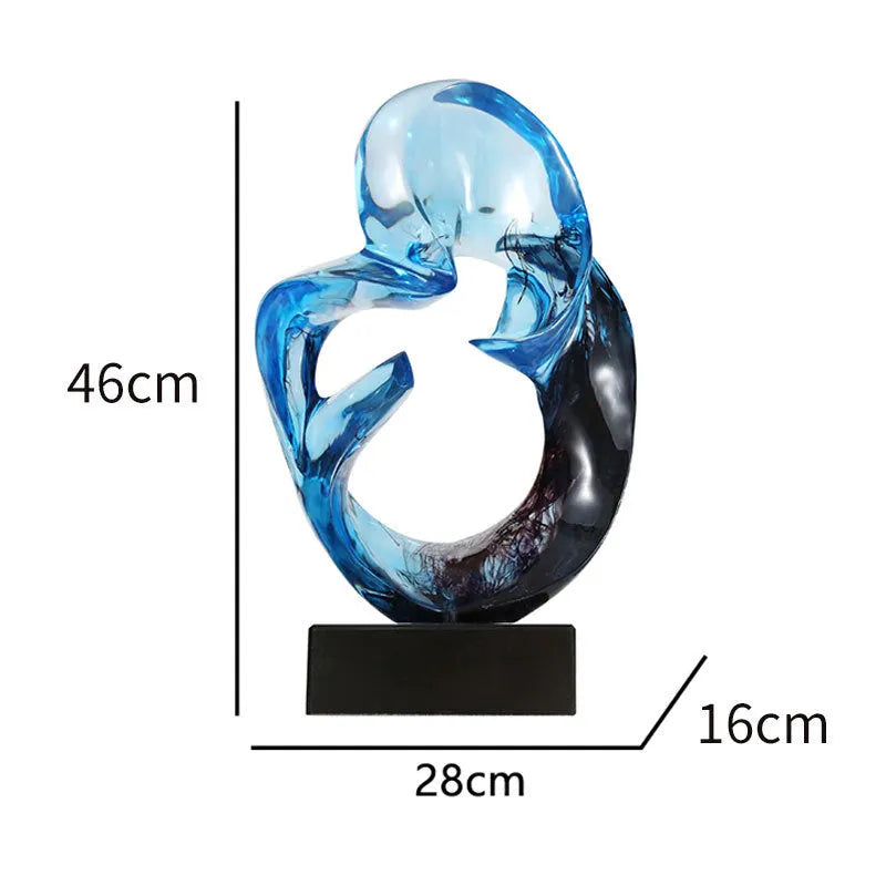 Modern transparent resin craft ornament in orange red and blue colour options on a plain background.