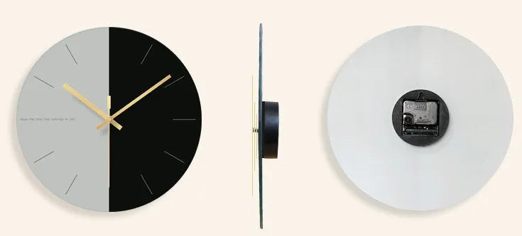 Large transparent tempered glass wall clock with minimalist numerals on a white wall.
