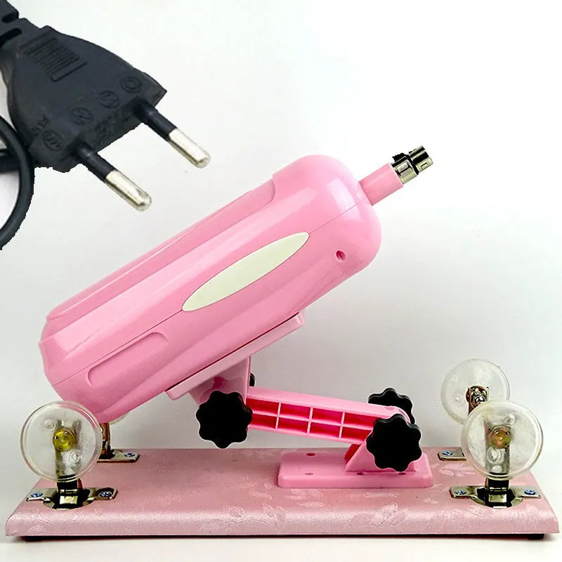 Purple automatic telescopic thrusting sex toy for women on a neutral background