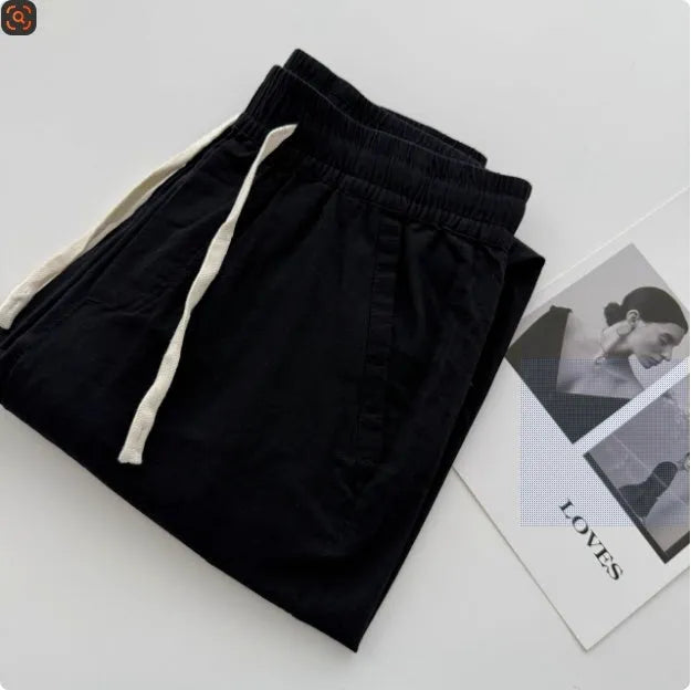 Men's casual loose straight pants with drawstring waist in beige colour option