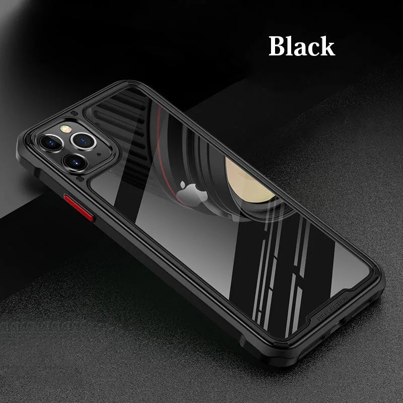 Transparent silicone phone case for iPhone 11 Pro Max in silver colour showing back and side view.