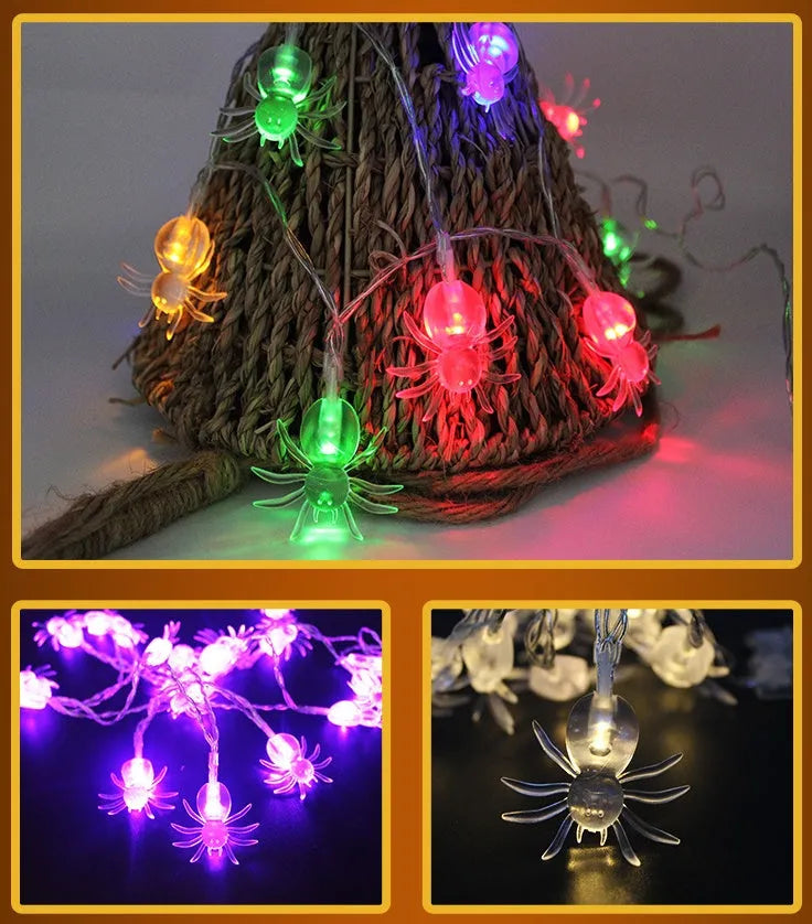 Halloween pumpkin LED string lights with ghost and bat decorations