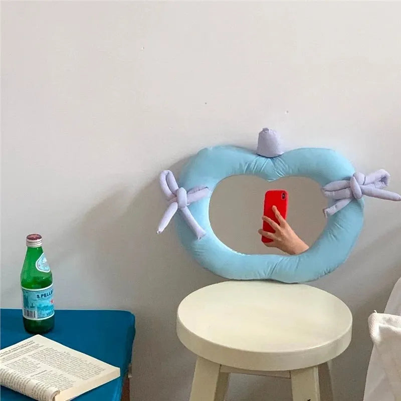 Korean-style decorative wall mirror with fabric cushion border in apple green colour