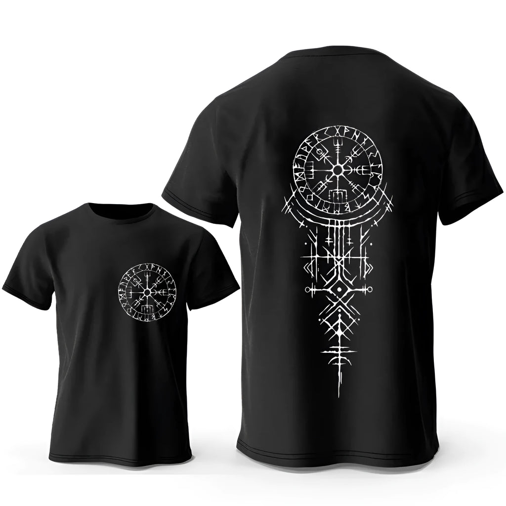 Men's pure cotton t-shirt with Viking Rune Compass heat transfer graphic in various colours