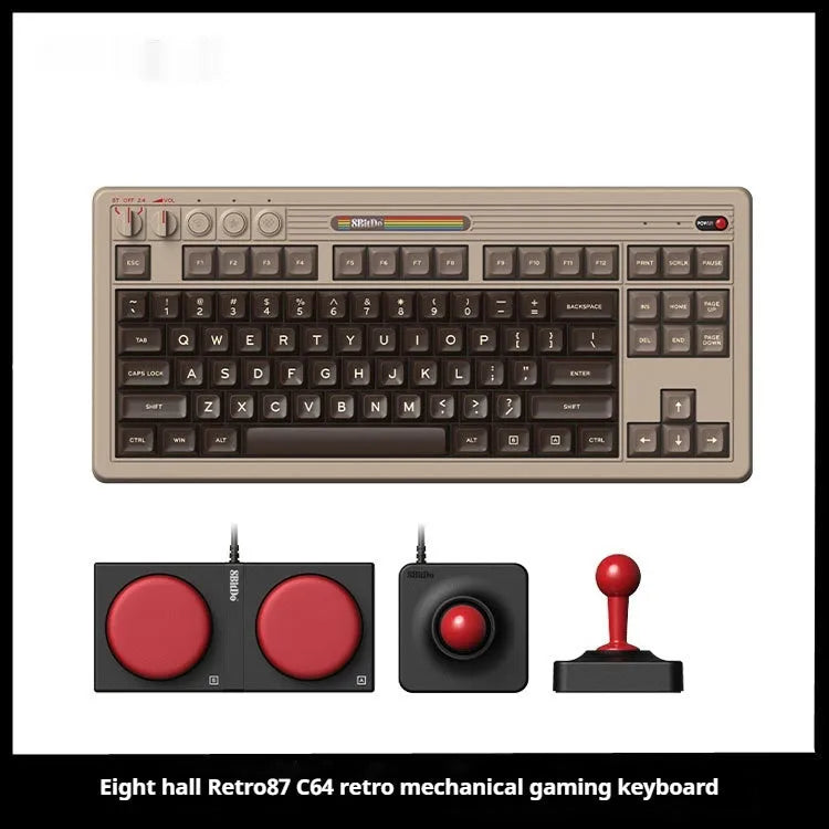 Retro87 C64 wireless Bluetooth mechanical keyboard with rocker on a desk.