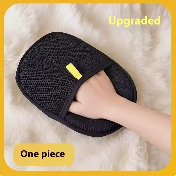 Black pet hair removal gloves with silicone bristles for deshedding dogs and cats