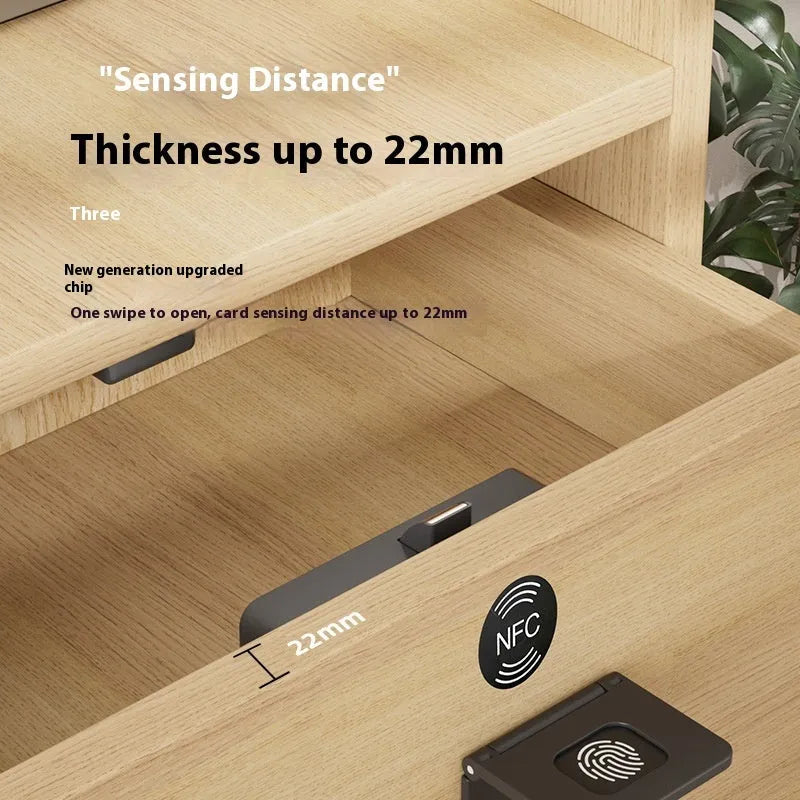 Punch-free invisible electronic drawer lock with key and removable card system