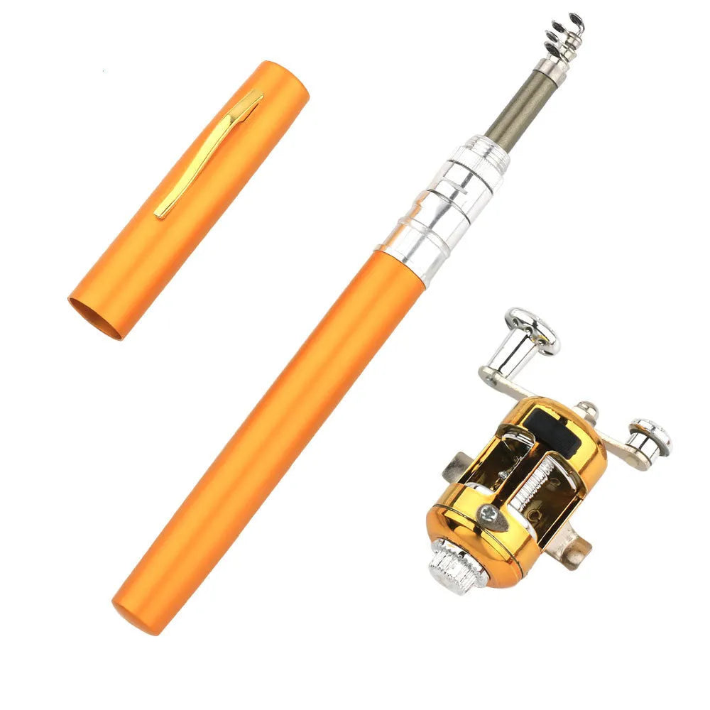 Gold telescopic stream fishing rod kit collapsed to 20.5cm with ST5RL spinning reel attached