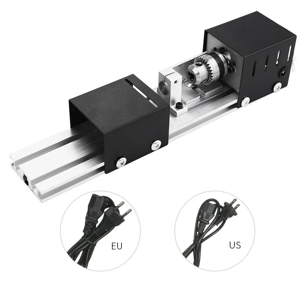 Mini metal woodworking lathe with carving knives and accessories for small craft projects