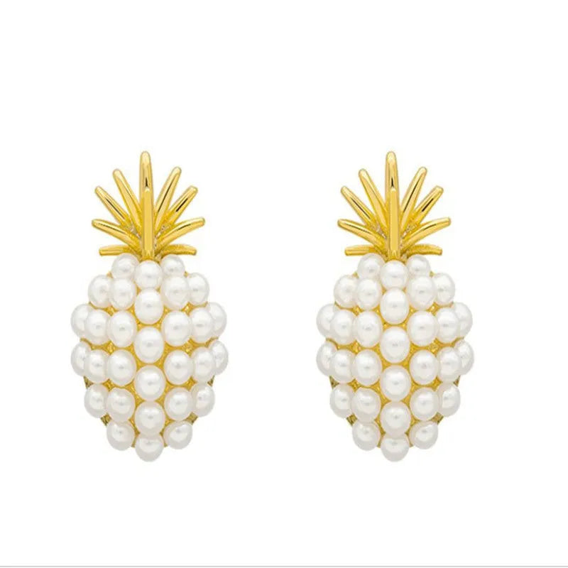 Korean-style pineapple starfish pearl earrings in gold, silver, pearl flower, and starfish pearl electroplated alloy.