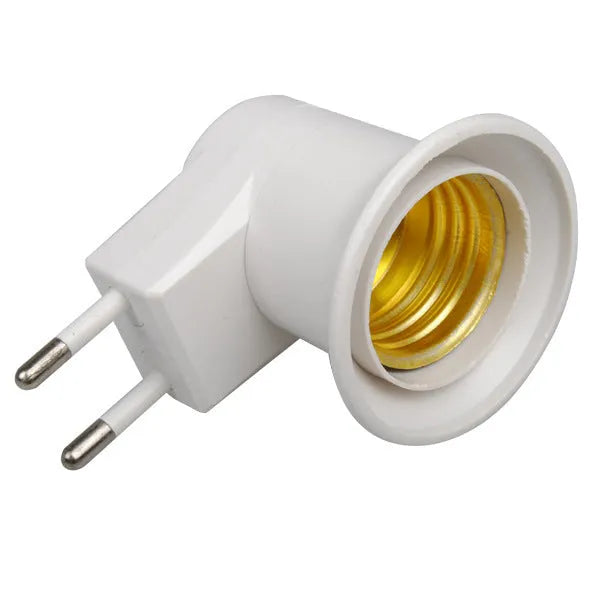 White wall plug-in lamp holder with switch for E27 bulbs showing bakelite housing