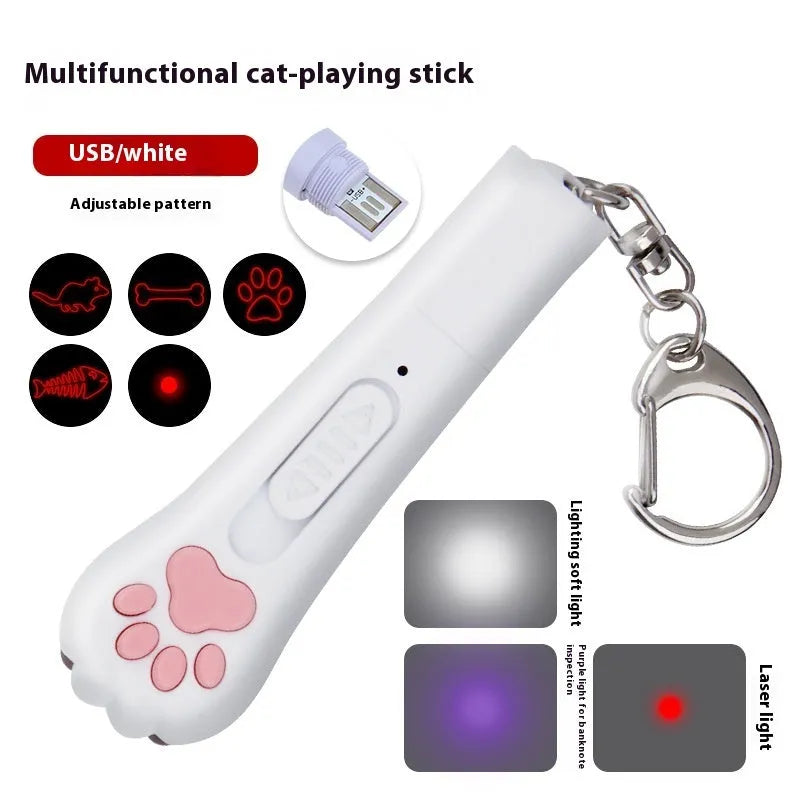 Infrared cat teasing stick toy with moon-light lamp and laser projector in blue pink purple or white colours