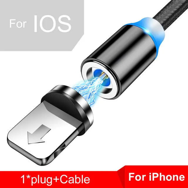 Magnetic USB charging cable with LED indicator showing black and red colour options