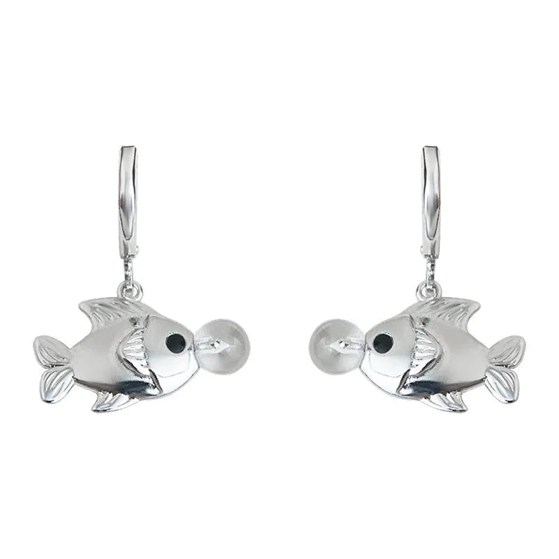 Copper electroplated bubble fish earrings with goldfish animal design