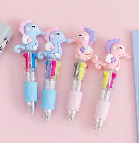 Cartoon themed four-colour press ballpoint pen with a silicone grip in a cactus design.
