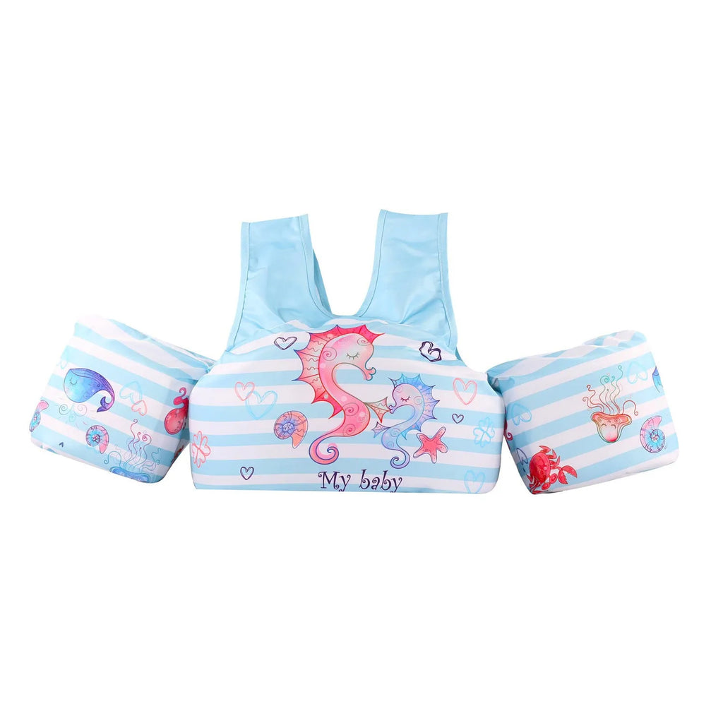 Cartoon children's swimming arm bands with lengthened arm ring design in various patterns including watermelon pineapple and blue crab