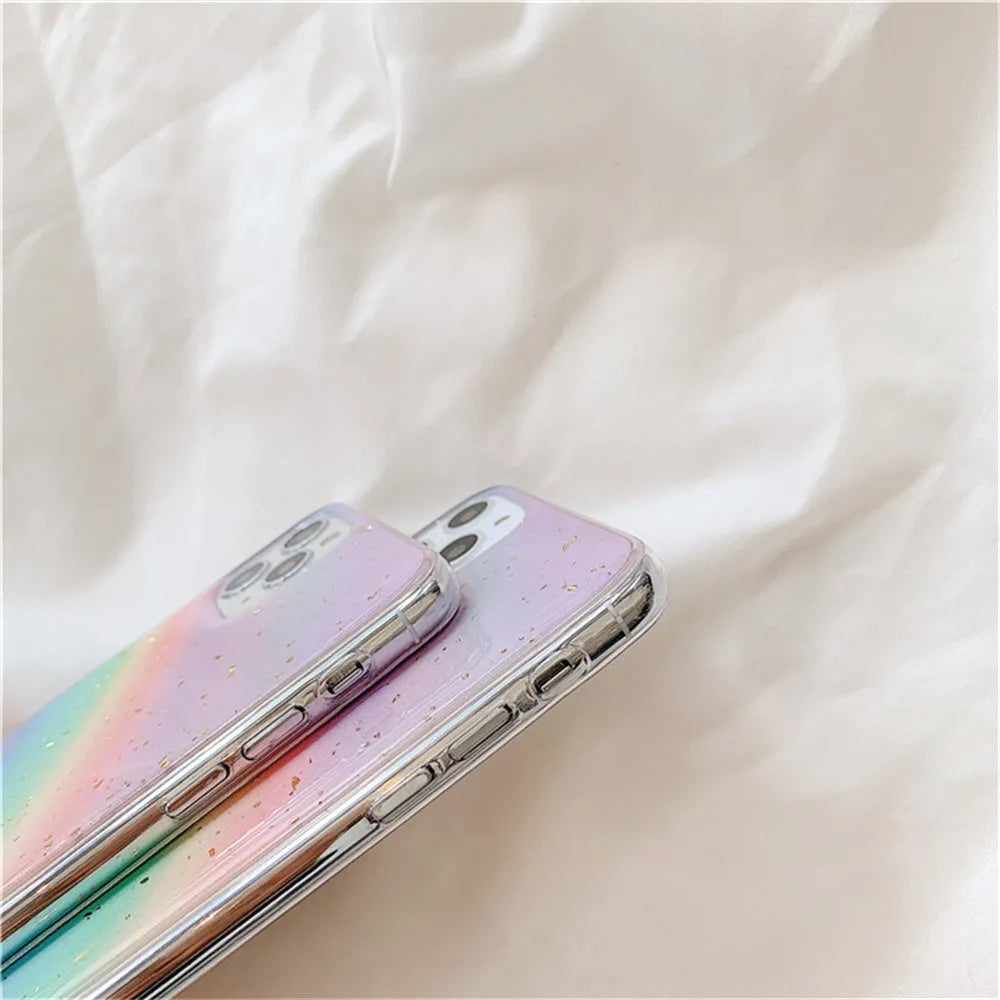 Rainbow gradient striped iPhone case in Japanese Korean style with TPU protective shell