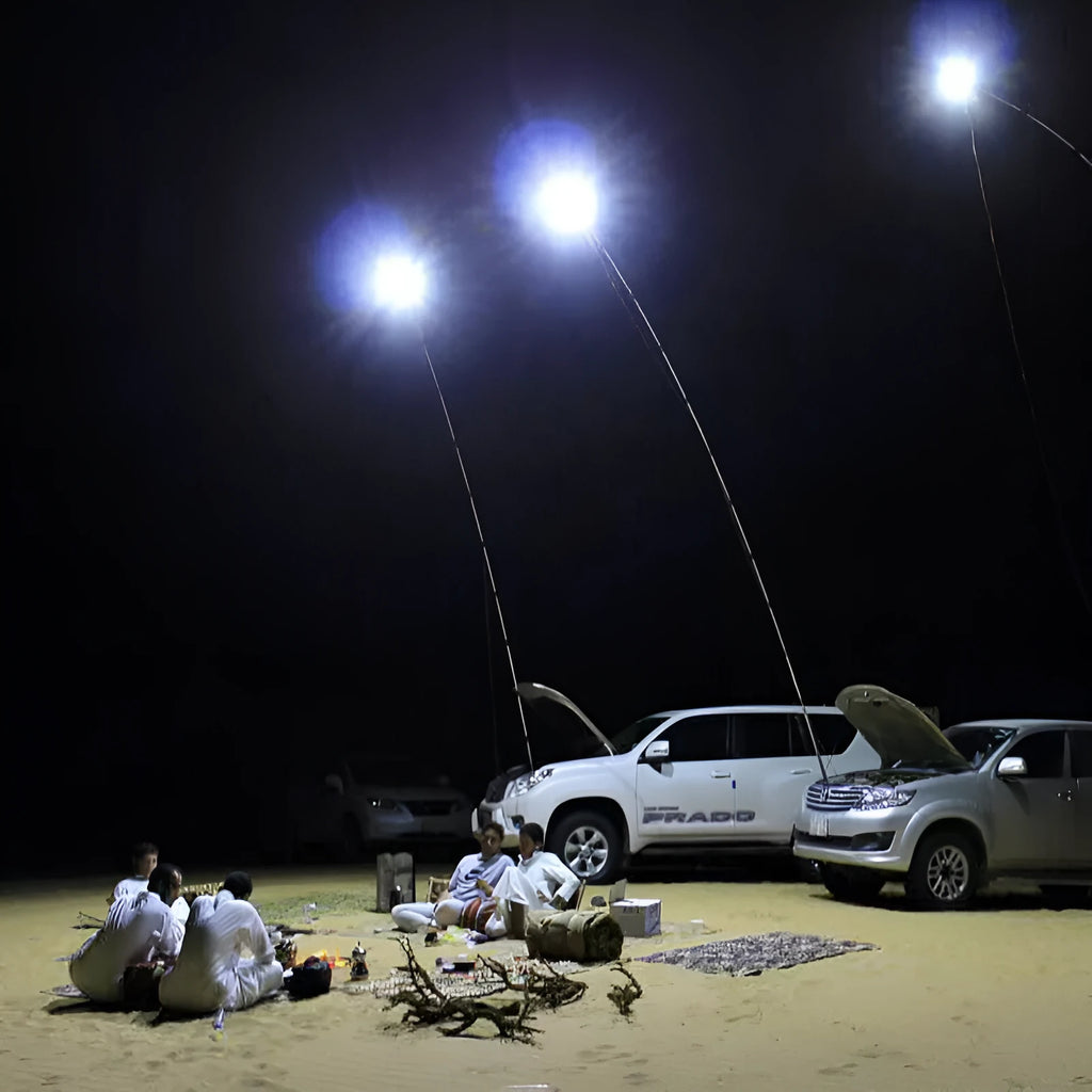 LED fishing rod light with telescopic pole and remote control for night fishing illumination