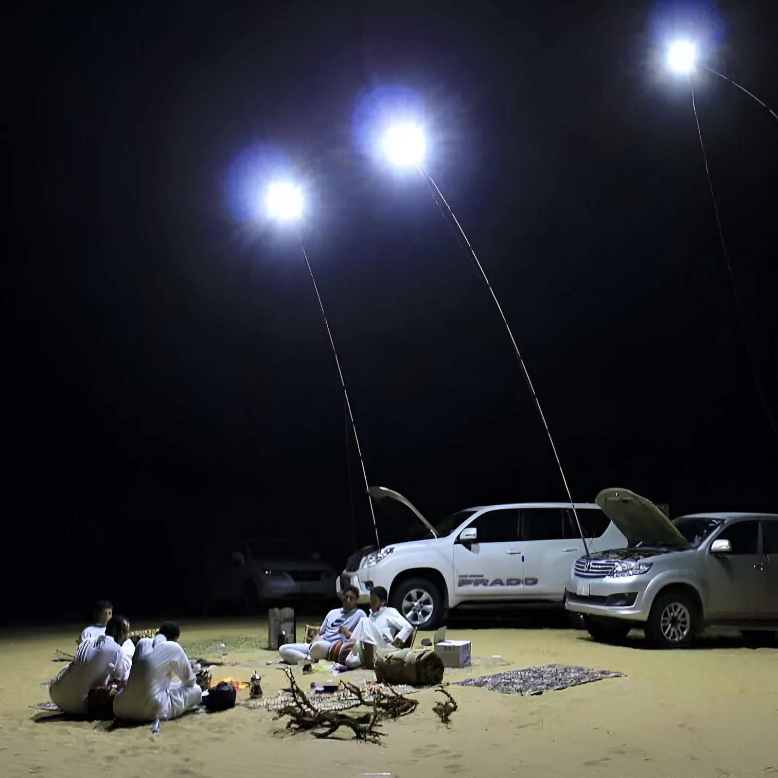 LED fishing rod light with telescopic pole and remote control for night fishing illumination