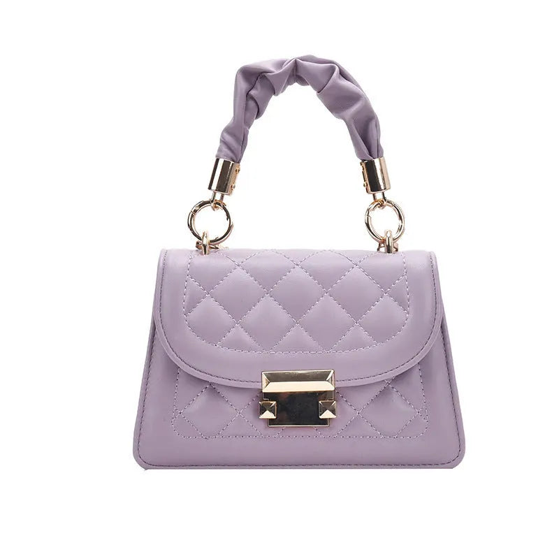 PU women's messenger bag with rhombus square design and crossbody strap in purple colour