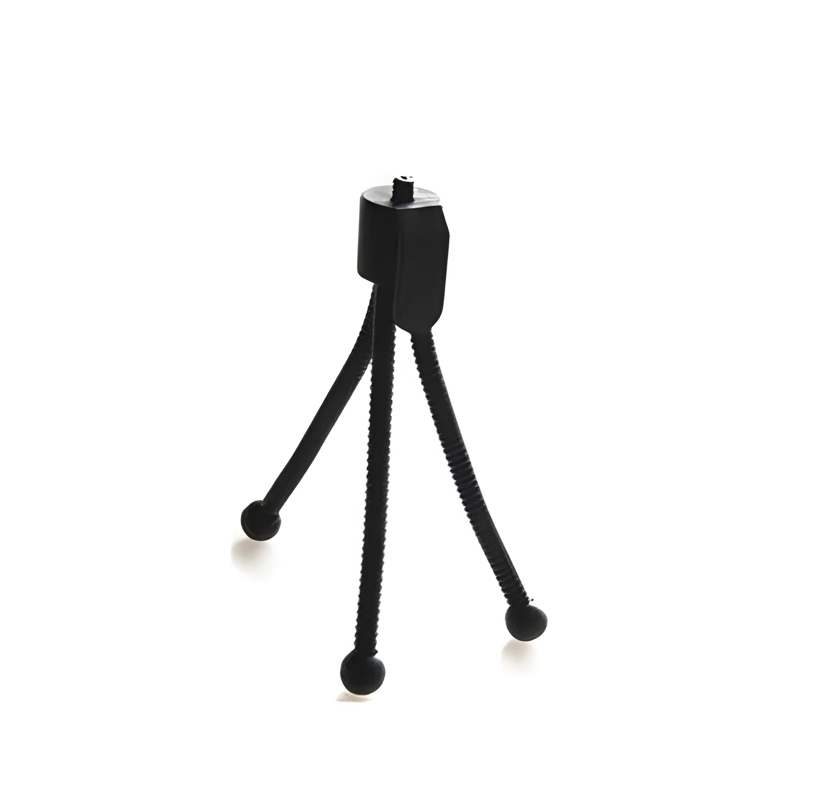 Small silver iron mini tripod with ball head, shown folded next to an iPhone for scale.