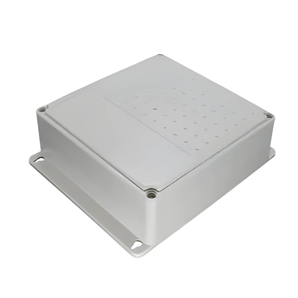 White indoor outdoor security power box with ABS construction measuring 225x190x70mm