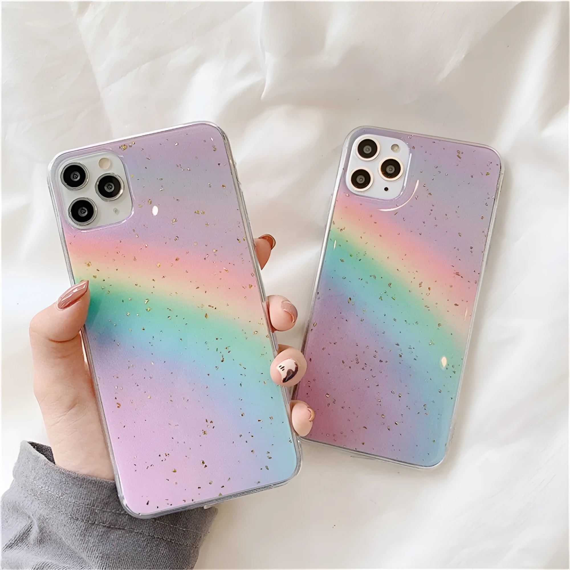 Rainbow gradient striped iPhone case in Japanese Korean style with TPU protective shell