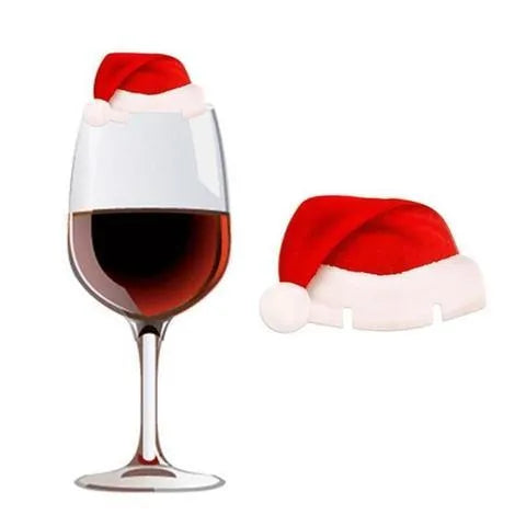 10 Pack Paper Red Christmas Santa Hat Wine Glass Toppers Party Table Decor DIY Craft Decoration for Home Celebrations Non-Woven Fabric 6 x 3.6 cm