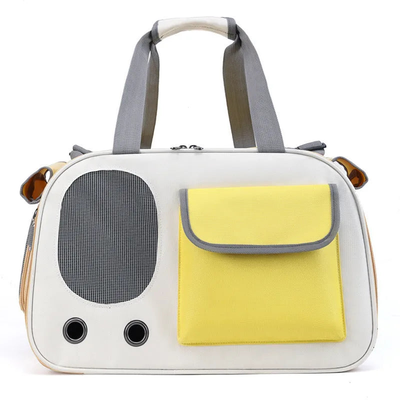 Foldable canvas pet carrier bag with shoulder strap in black colour