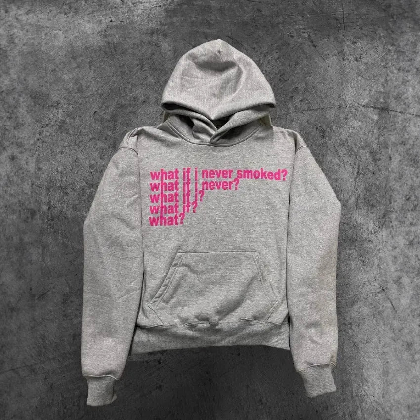 Black hooded sweater with white letter print pattern, regular sleeves