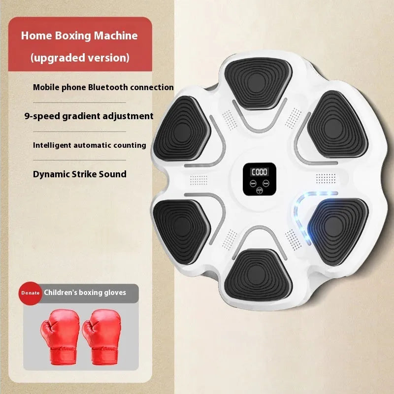 Smart music boxing machine wall target with electronic reaction lights and focus gloves