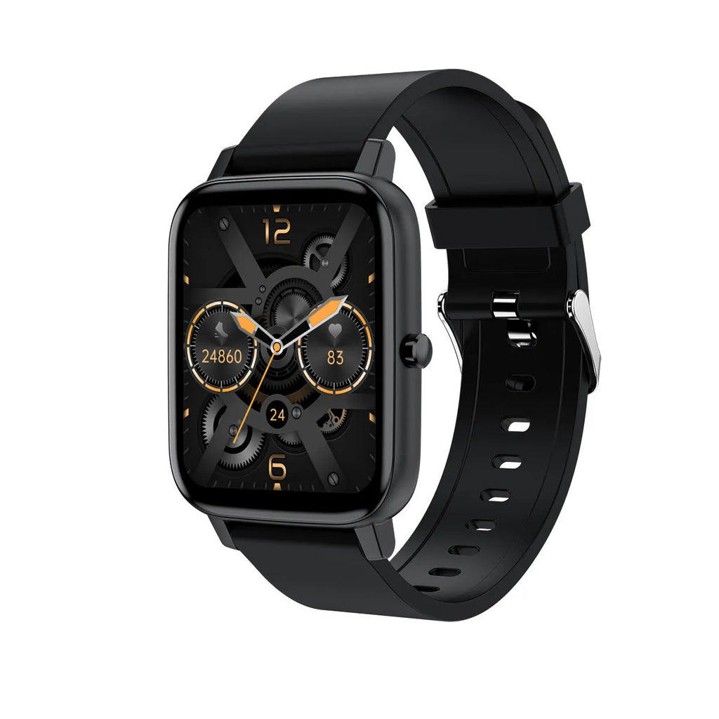 H80 smart watch with black silicone strap showing ECG and blood oxygen monitoring on its 1.69-inch touch screen