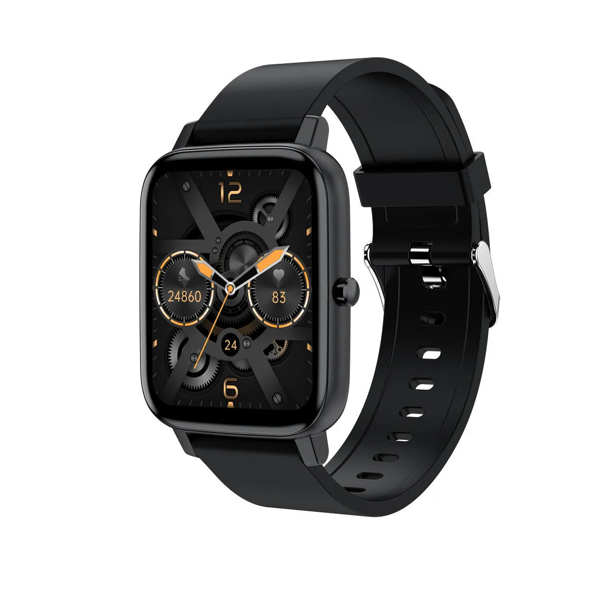 H80 smart watch with black silicone strap showing ECG and blood oxygen monitoring on its 1.69-inch touch screen