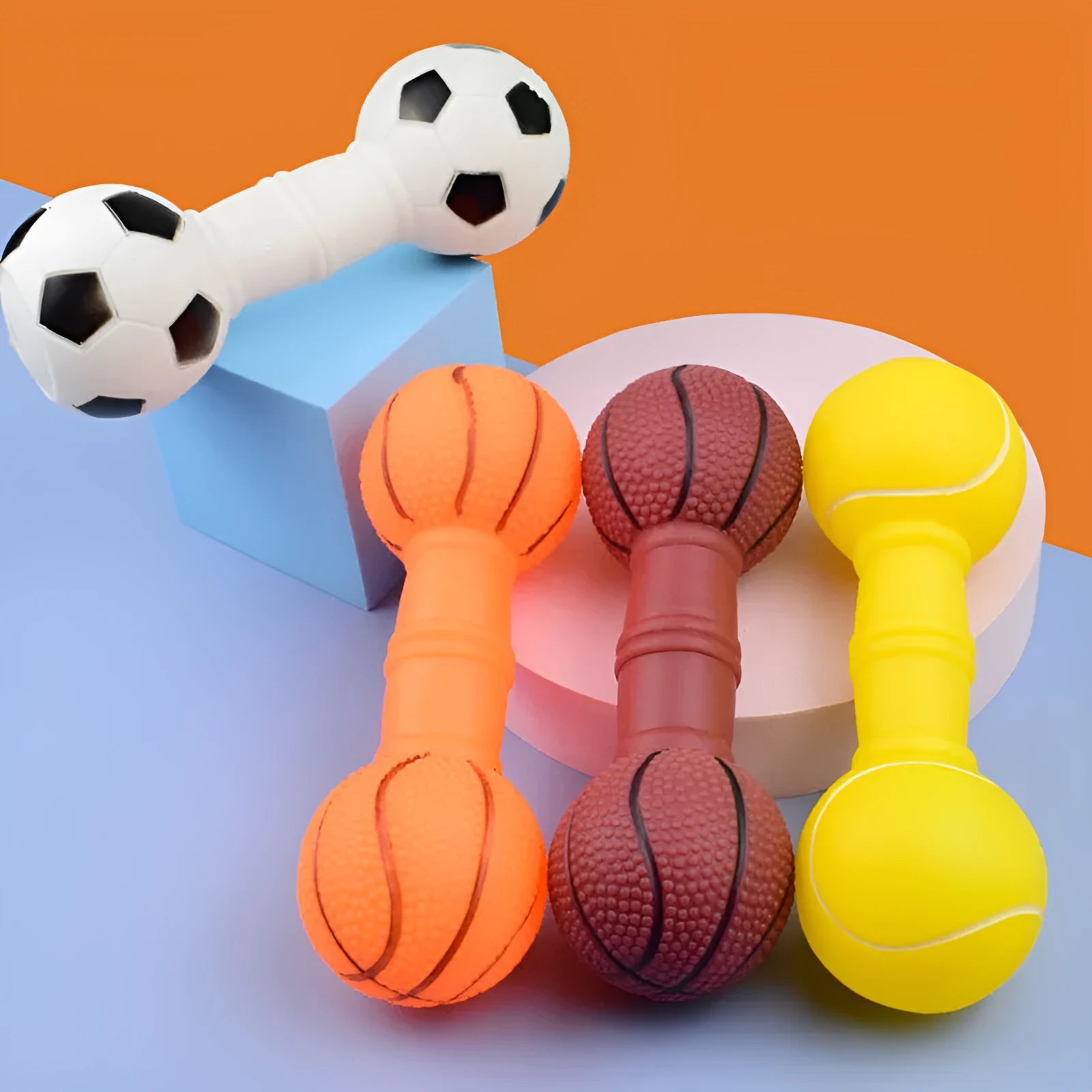 Brown PVC dog chew toy shaped like a dumbbell with football ends on a white background.
