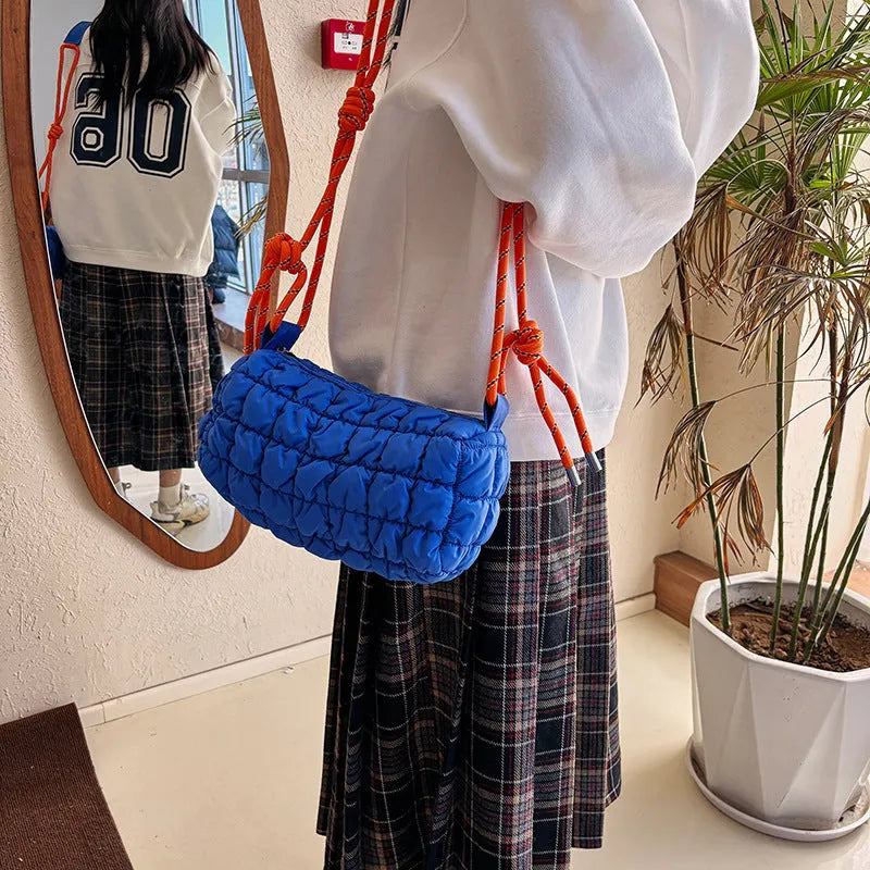 Women's soft nylon pillow-shaped messenger bag in crossbody style with rhombus pattern