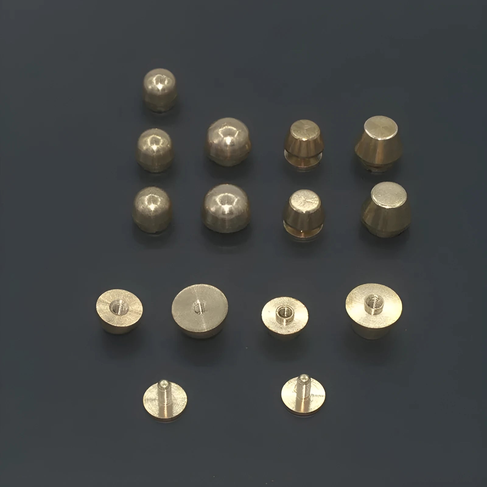 Brass decorative foot nails in 10x6mm and 12x7mm sizes for leathercraft