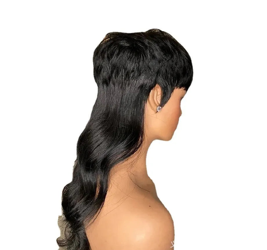 Brazilian wig black colour with bangs and front short back long style