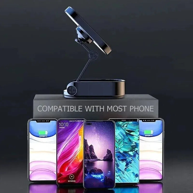 Chrome stainless steel magnetic car phone holder with foldable bracket and dashboard mount