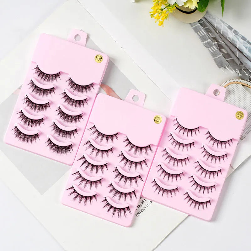 Set of natural wispy false eyelashes styles 007, 008, 009 for manga and Korean makeup.
