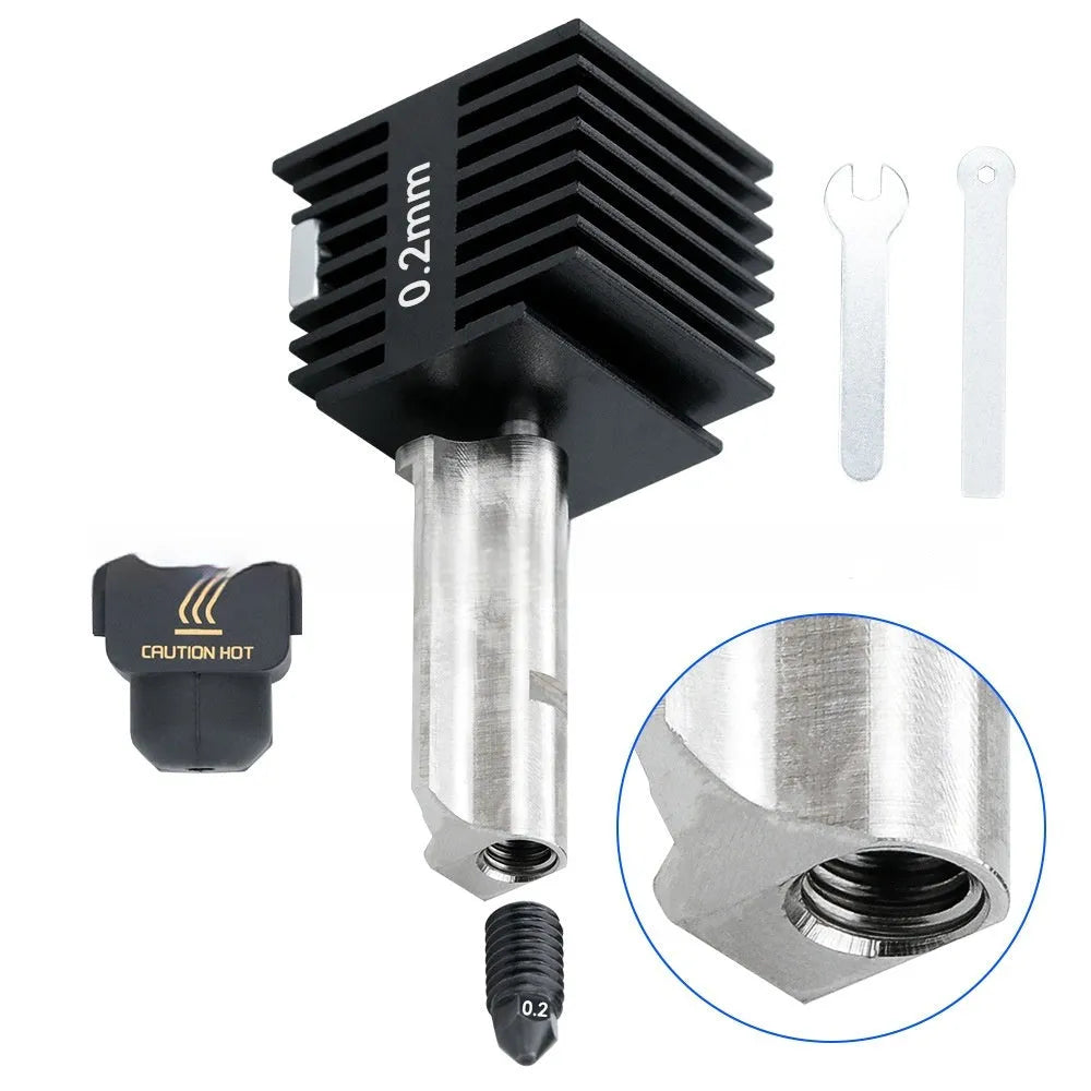 A1 Mini 3D printer hardened steel hot end assembly with silicone sleeve and multiple nozzle diameter options