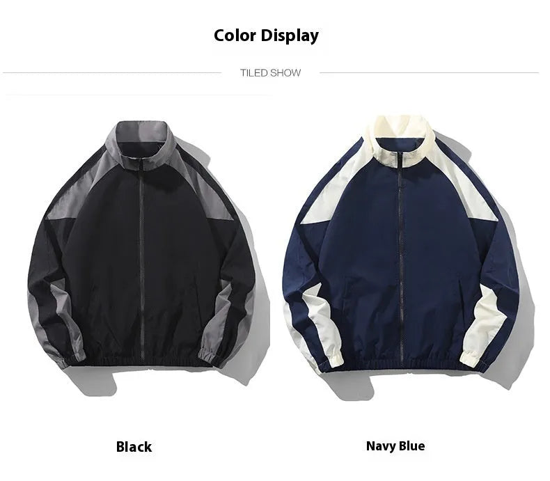 Men's casual jacket with contrast stitching design in black colour showing side seam pockets and regular sleeve length