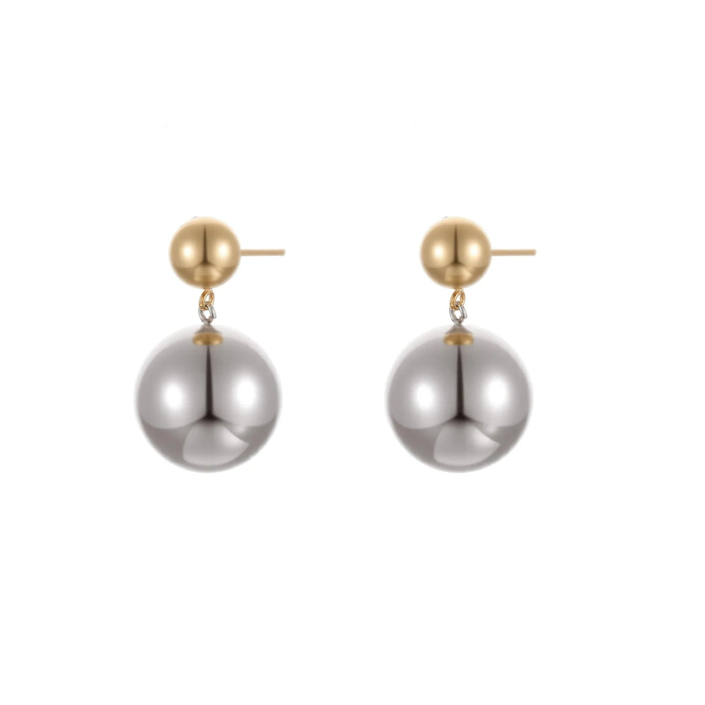 Women's geometric sphere ear studs with stainless steel construction and 18K gold electroplated colour-block finish
