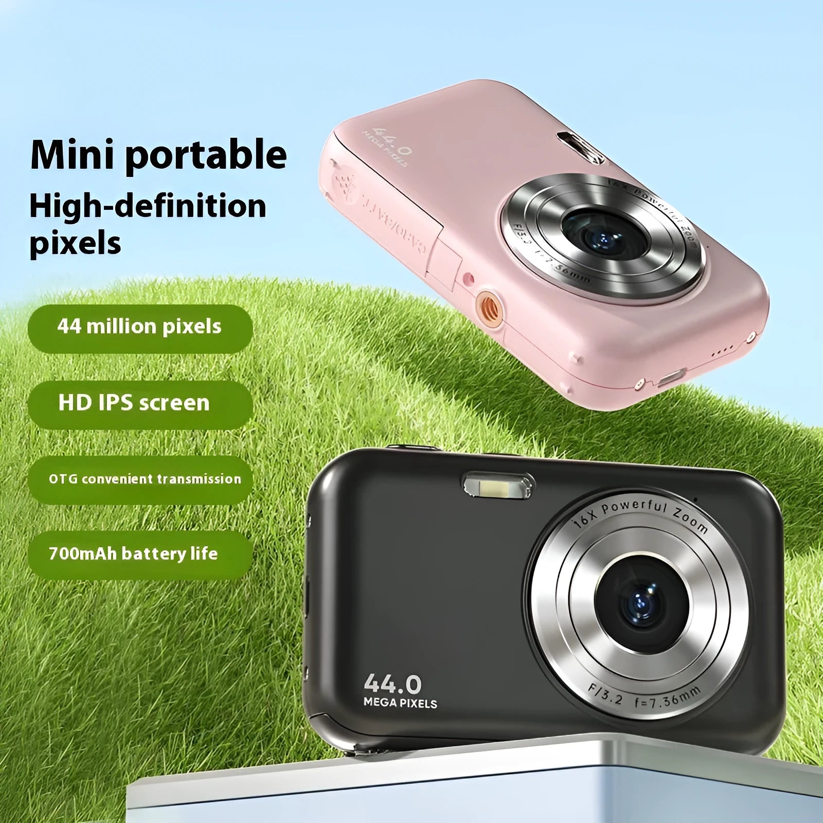 Digital children camera in black, green, pink or purple with 2.4-inch screen