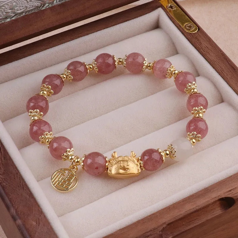Women's floral glazed bracelet with zodiac animal charms and coloured glass beads
