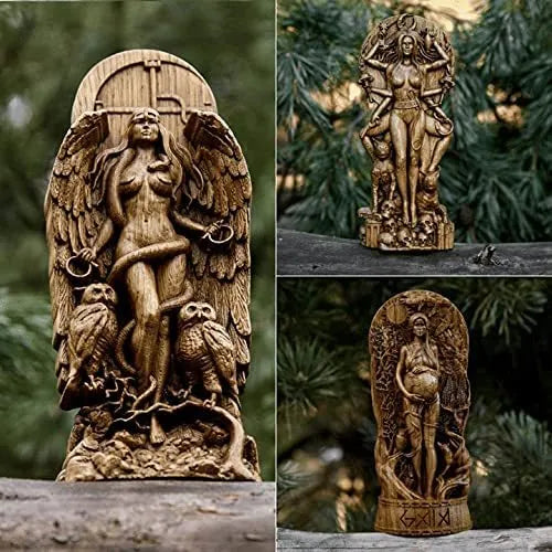 A detailed synthetic resin Greek Goddess statue measuring 22cm in height for altar or garden display.