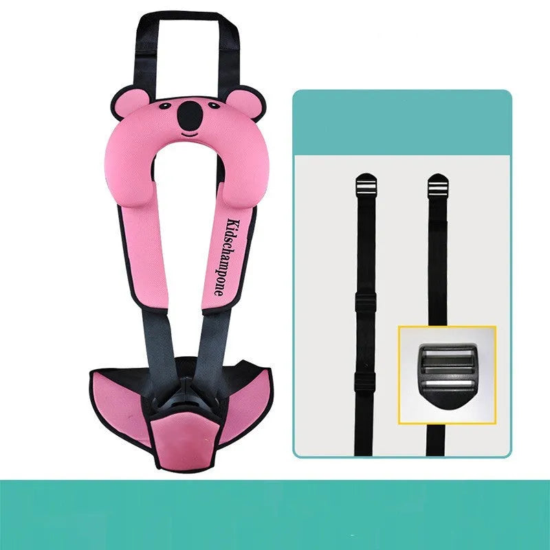 Portable child safety seat belt retainer in polyester construction with dimensions 33x22x9.5cm