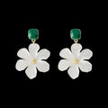 Dark green alloy earrings with detailed needle flowers sweet design for women
